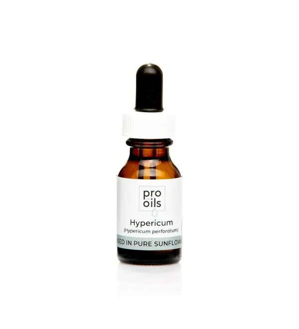 Bottle of Pro Oils Hypericum oil on a white background