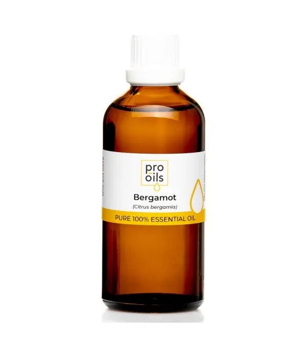 100% pure bergamot essential oil in amber glass bottle