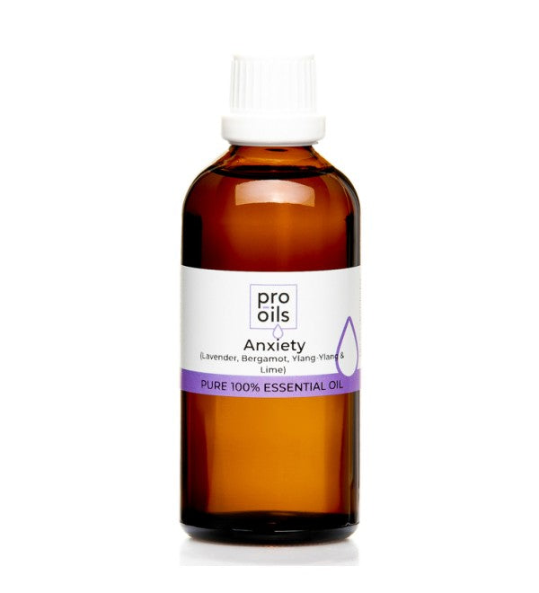 Pro Oils Anxiety Blend essential oil bottle with a soothing blend designed for stress relief and relaxation