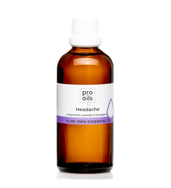 Pro Oils Headache Blend essential oil bottle featuring a soothing mix to relieve tension and ease headaches naturally