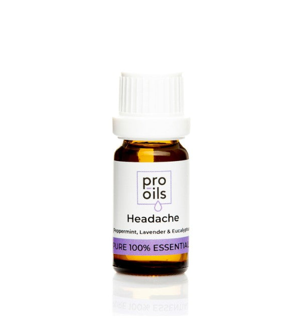 Pro Oils Headache Blend essential oil bottle featuring a soothing mix to relieve tension and ease headaches naturally