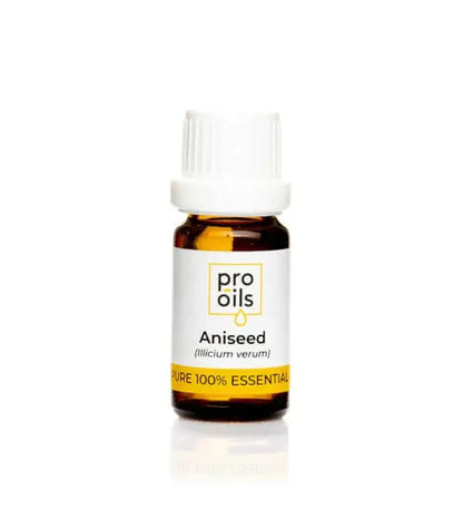 Bottle of Pro Oils Aniseed essential oil on a white background