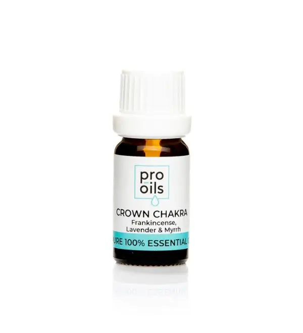 Bottle of Pro Oils Crown Chakra essential oil blend on a white background