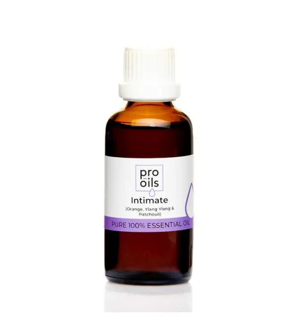 Bottle of Pro Oils Intimate essential oil on a white background