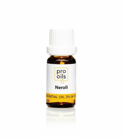 Bottle of Pro Oils Neroli essential oil on a white background