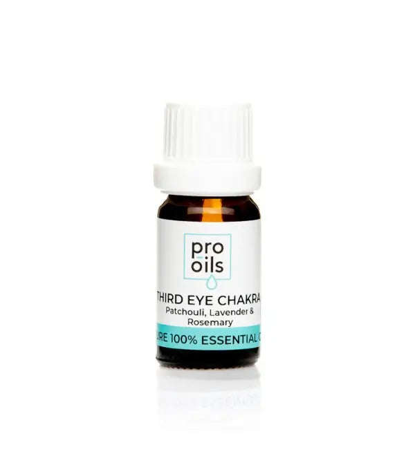Bottle of Pro Oils Third Eye Chakra essential oil on a white background
