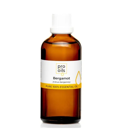 100% pure bergamot essential oil in amber glass bottle