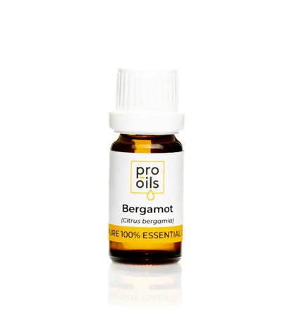 Bottle of Pro Oils Bergamot essential oil on a white background