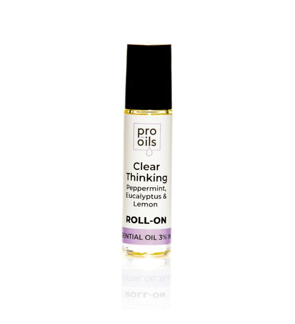 Clear Thinking Roll-On bottle with a soothing blend of essential oils, designed to enhance focus and clarity