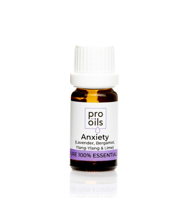 Pro Oils Anxiety Blend essential oil bottle with a soothing blend designed for stress relief and relaxation