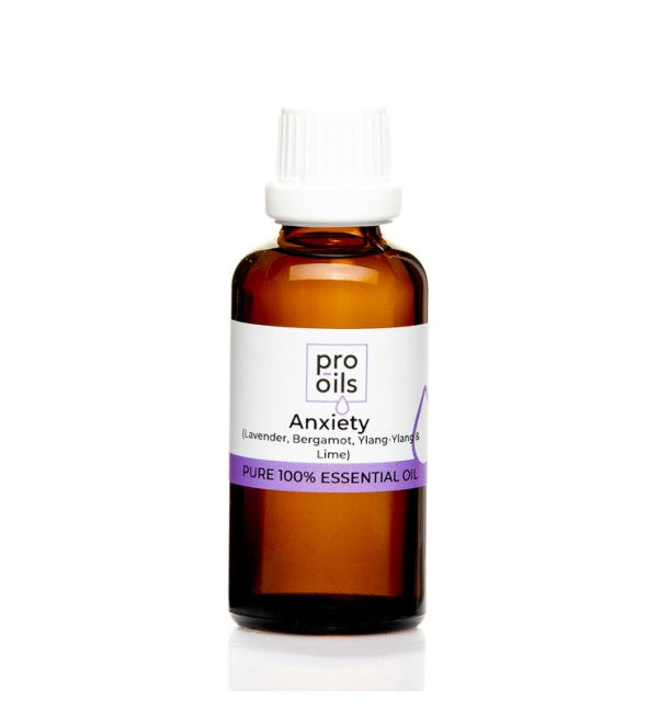 Pro Oils Anxiety Blend essential oil bottle with a soothing blend designed for stress relief and relaxation