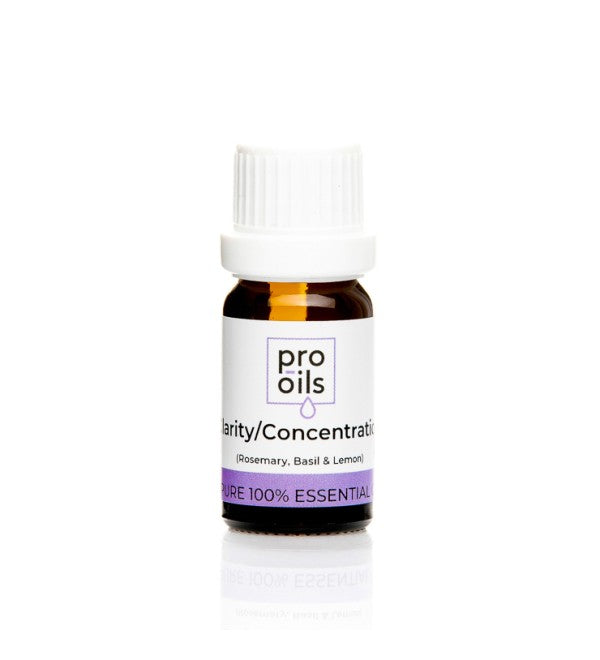 Pro Oils Clarity Blend essential oil bottle featuring a refreshing blend designed to enhance focus and mental clarity