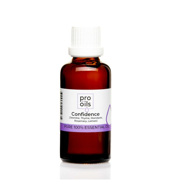 Pro Oils Confidence Blend essential oil bottle featuring an uplifting blend for boosting confidence and enhancing personal power