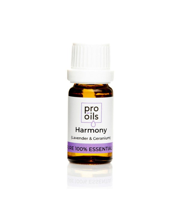 Pro Oils Harmony Blend essential oil bottle featuring a soothing mix for emotional wellness and inner peace