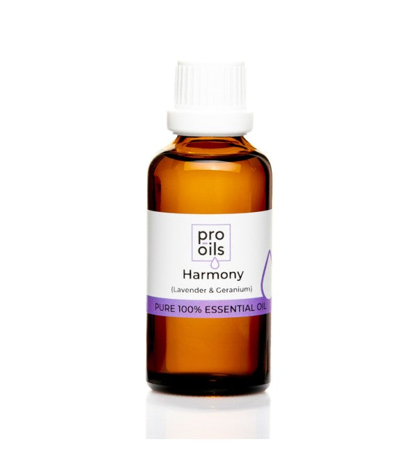 Pro Oils Harmony Blend essential oil bottle featuring a soothing mix for emotional wellness and inner peace