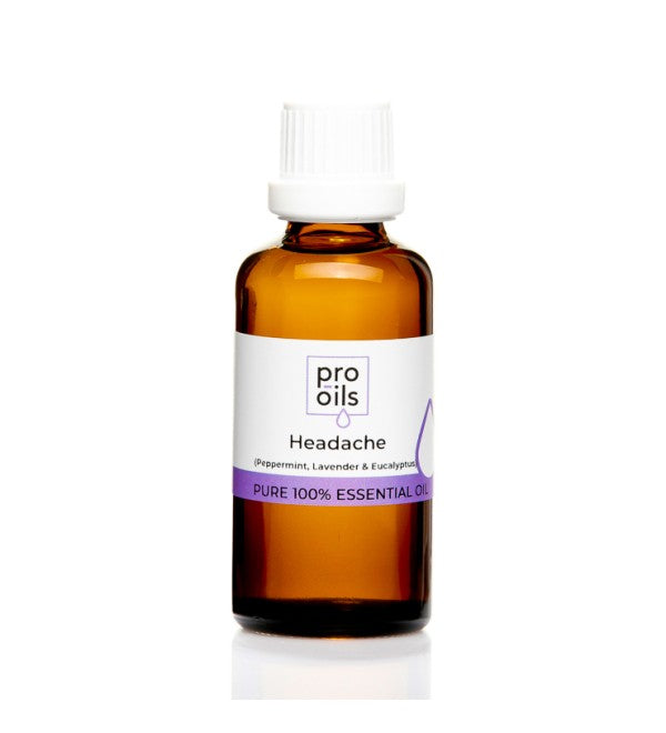 Pro Oils Headache Blend essential oil bottle featuring a soothing mix to relieve tension and ease headaches naturally