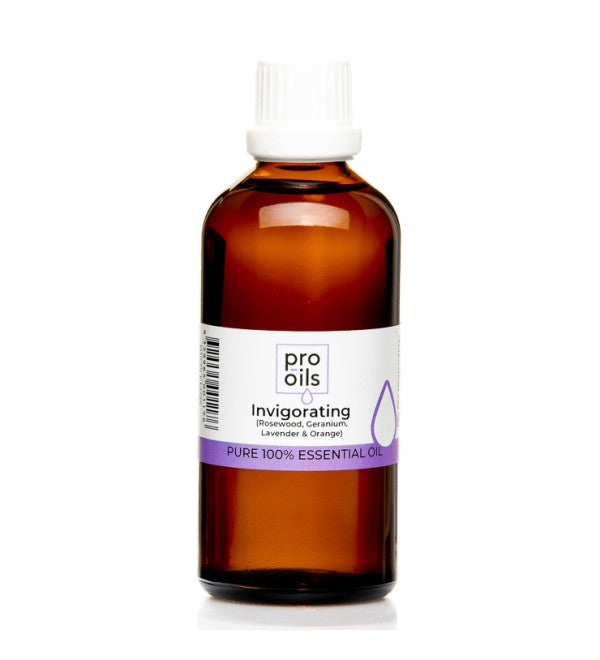 Pro Oils Invigorating Blend essential oil bottle featuring a refreshing mix to boost energy, focus, and mood