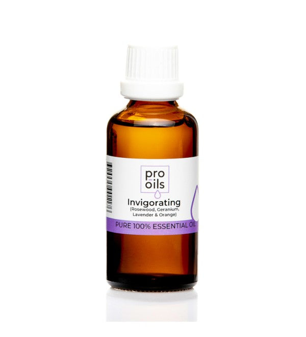 Pro Oils Invigorating Blend essential oil bottle featuring a refreshing mix to boost energy, focus, and mood