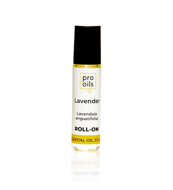 Pro Oils Lavender Roll-On bottle with a calming lavender essential oil blend for relaxation and stress relief