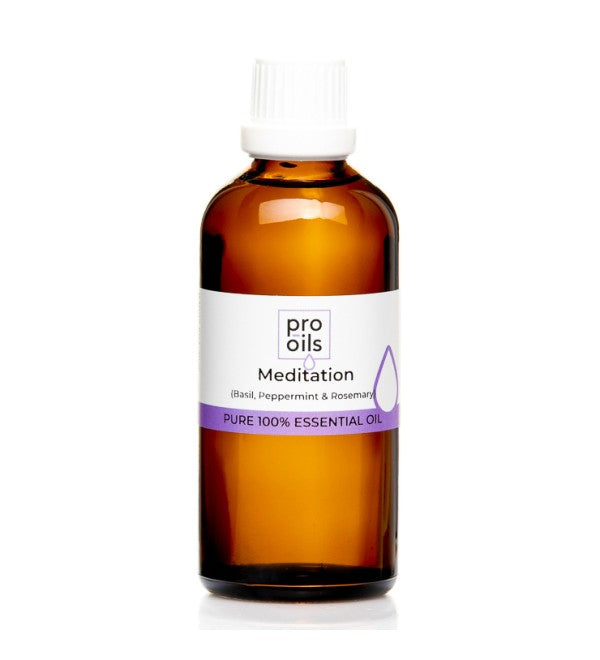 Pro Oils Meditation Blend essential oil bottle, a professional-grade, superior quality blend for focus and meditation, 100% Australian owned and made