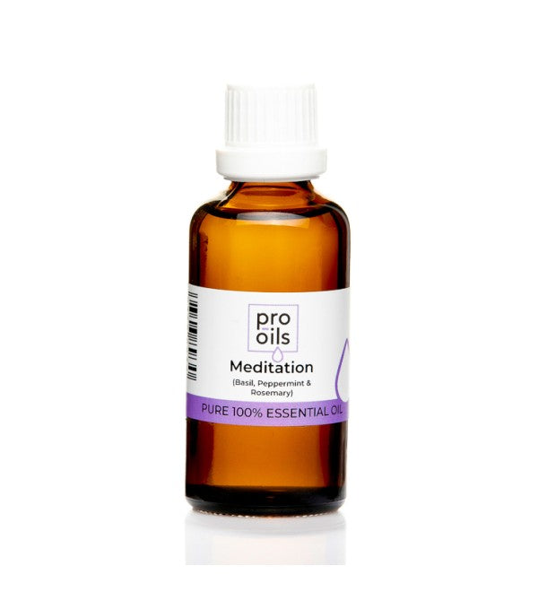 Pro Oils Meditation Blend essential oil bottle, a professional-grade, superior quality blend for focus and meditation, 100% Australian owned and made