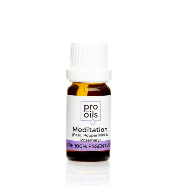 Pro Oils Meditation Blend essential oil bottle, a professional-grade, superior quality blend for focus and meditation, 100% Australian owned and made