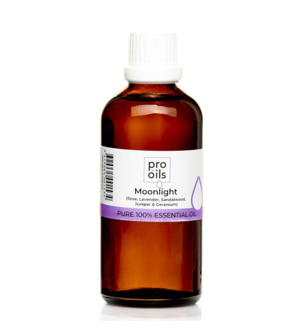 Pro Oils Moonlight Blend essential oil bottle for relaxation, calmness, and sleep, 100% Australian owned, available for retail and wholesale