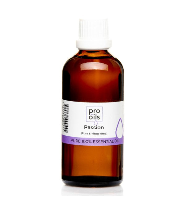 Pro Oils Passion Blend essential oil bottle designed to enhance intimacy and uplift mood, 100% Australian owned, available for retail and wholesale