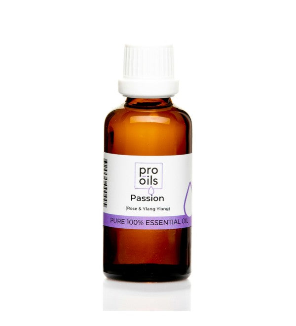 Pro Oils Passion Blend essential oil bottle designed to enhance intimacy and uplift mood, 100% Australian owned, available for retail and wholesale