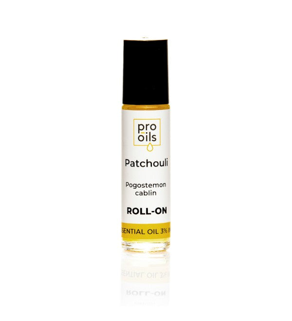 Pro Oils Patchouli Roll-On bottle featuring an earthy and grounding blend of patchouli essential oil for relaxation