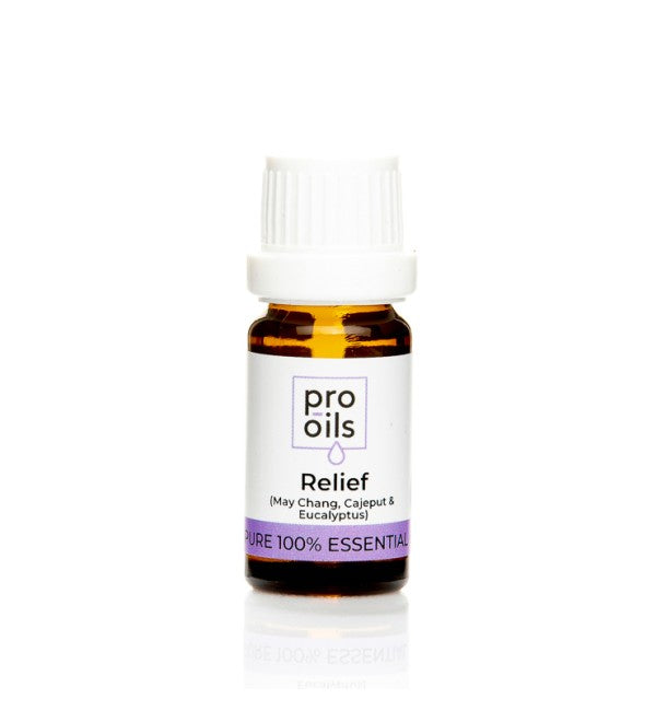 Pro Oils Relief Blend essential oil bottle designed to ease tension and promote relaxation, 100% Australian owned, available for retail and wholesale