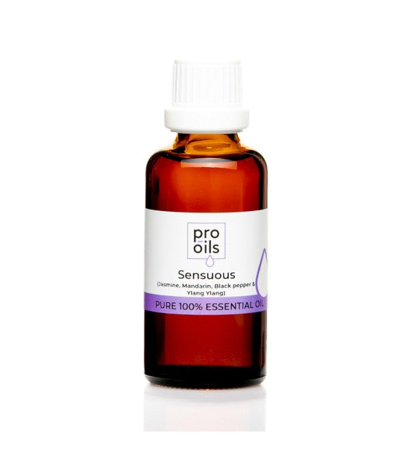 Pro Oils Sensuous Blend essential oil bottle designed to enhance intimacy and uplift mood, 100% Australian owned, available for retail and wholesale