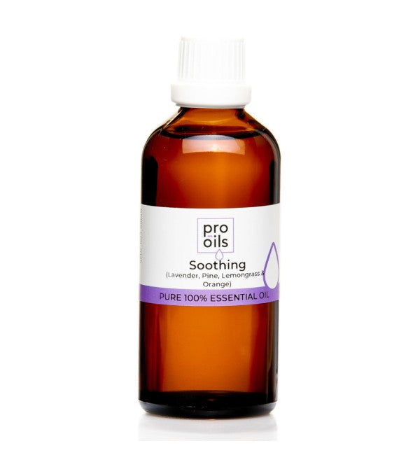 Pro Oils Soothing Blend essential oil bottle designed to relieve stress and promote relaxation, 100% Australian owned, available for retail and wholesale