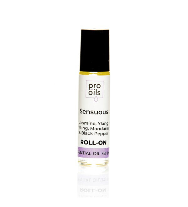 Pro Oils Sensuous Roll-On bottle featuring a seductive blend of essential oils to inspire confidence and romance